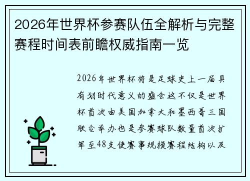 2026年世界杯参赛队伍全解析与完整赛程时间表前瞻权威指南一览 2026年世界杯参赛队伍全解析与完整赛程时间表前瞻权威指南一览